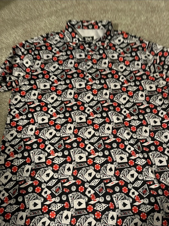 Waggle Other - Men's golf Black Poker-Print Short Sleeve Shirt - Red & White Accents